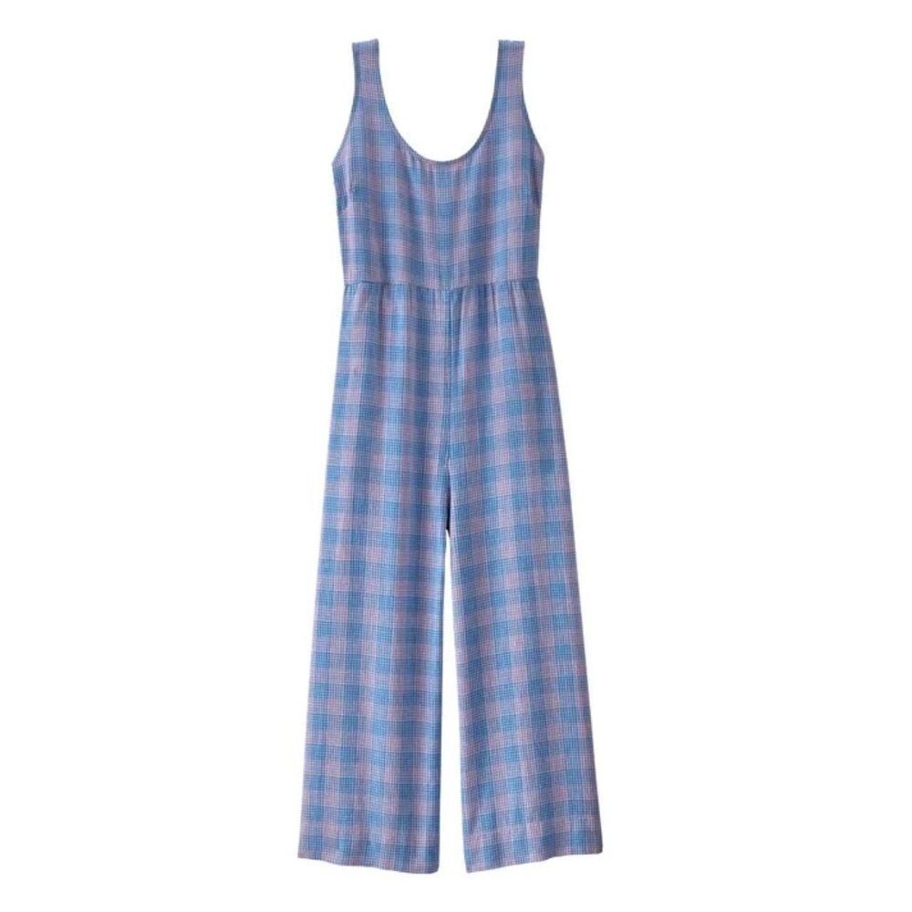 Patagonia Blue & Purple Gingham Plaid Garden Island Jumpsuit M Granola Preppy